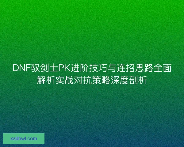 DNF驭剑士PK进阶技巧与连招思路全面解析实战对抗策略深度剖析