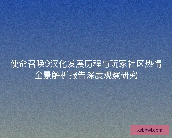 使命召唤9汉化发展历程与玩家社区热情全景解析报告深度观察研究